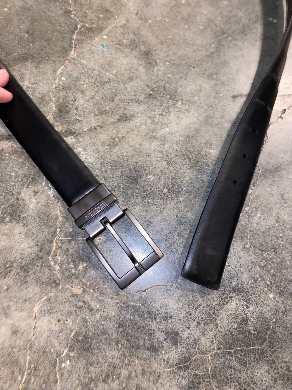 Black Leather Men's Belt with Metal Buckle